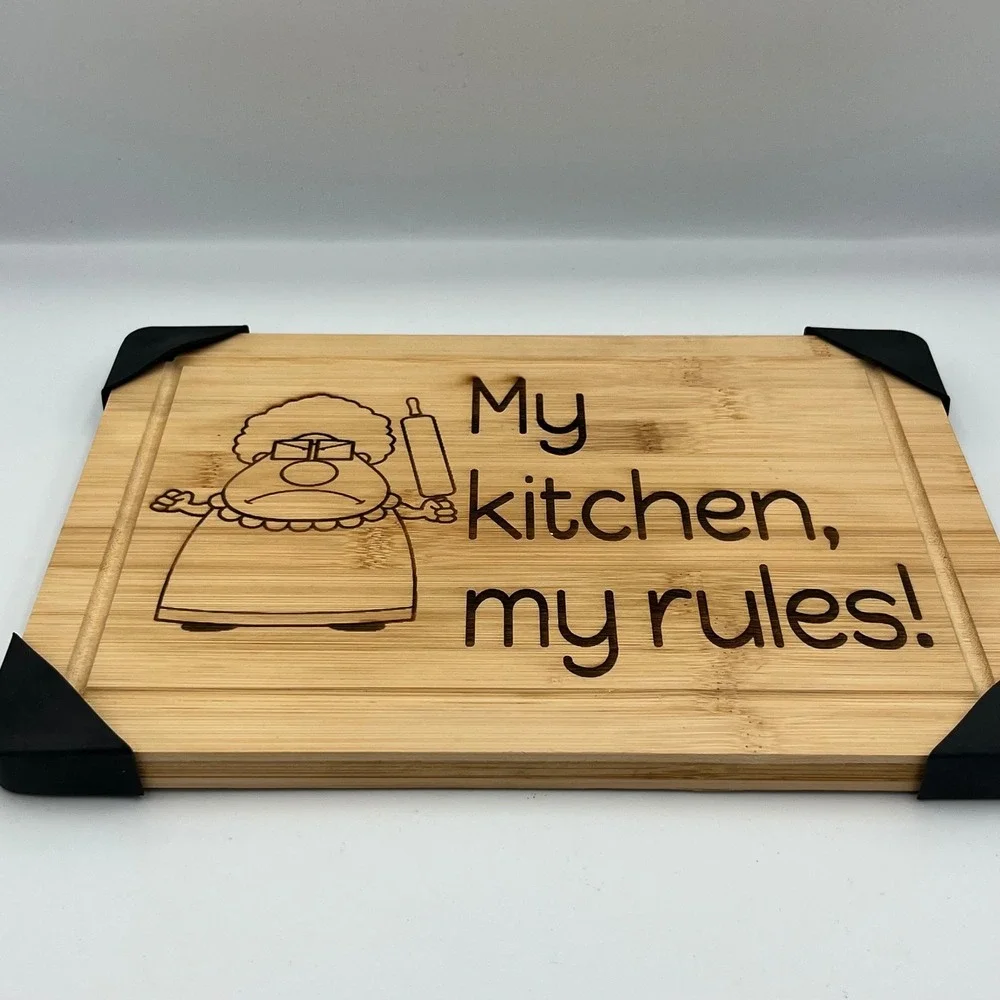 My Kitchen‎ My Rules Bamboo Cutting Board Funny Grandma Gift